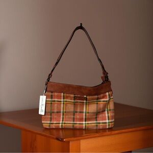 Simply Noelle Brown and Yellow Shoulder Bag with Plaid Design